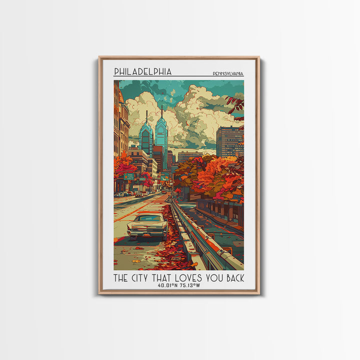 Philadelphia Travel Poster, Framed Canvas Print, Retro Wall Art, Travel Print, Travel Wall Decor, City Wall Art, Retro Travel Poster