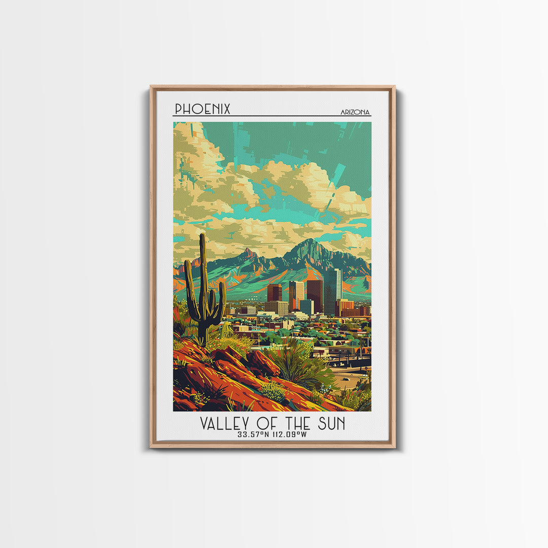 Phoenix Travel Poster, Framed Canvas Print, Vintage Travel Print, City Wall Art, Minimalist Poster, Travel Posters, Travel Art Print