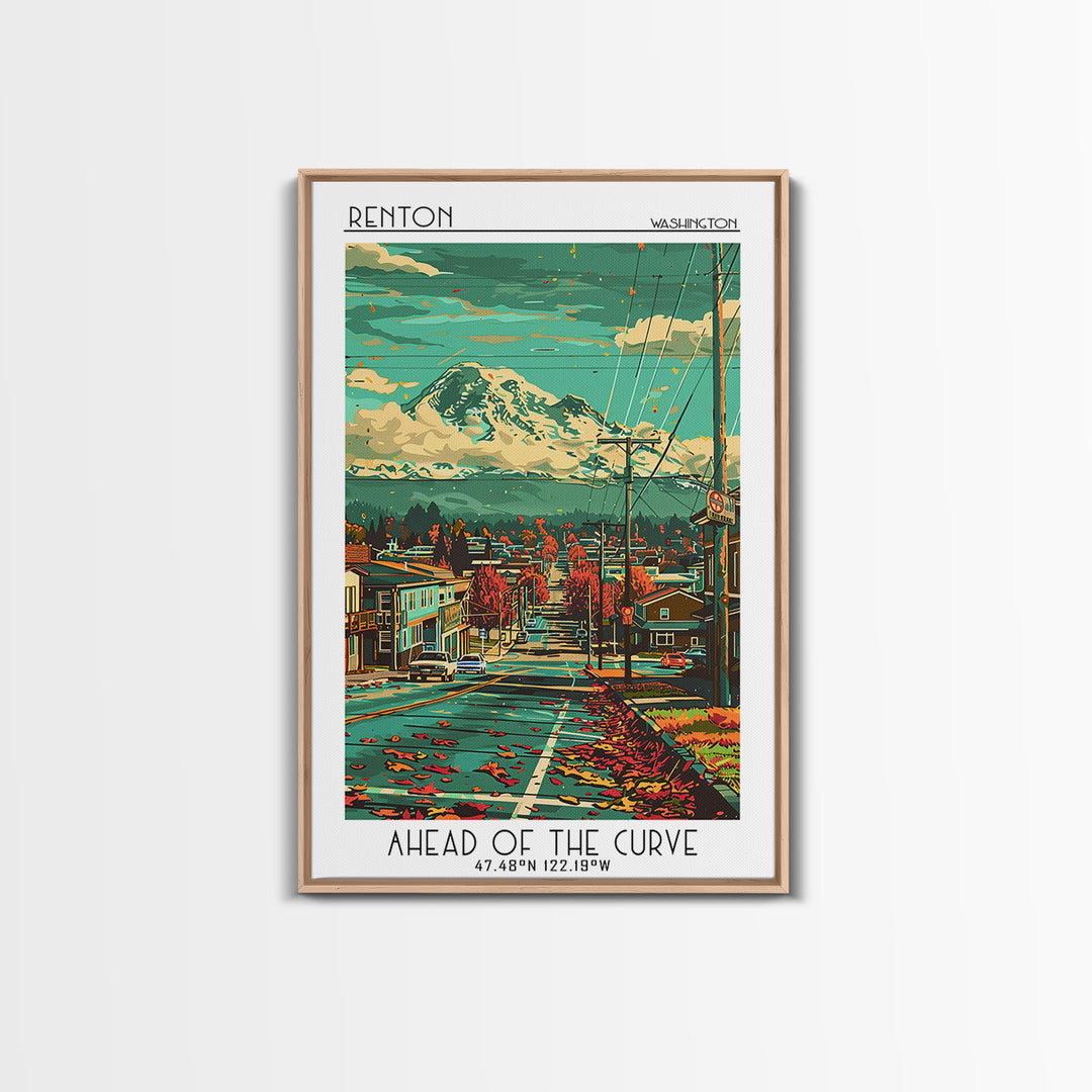 Renton Travel Poster, Framed Canvas Print, Vintage Travel Print, City Wall Art, Retro Wall Art, Vintage Poster, Living Room Wall Art