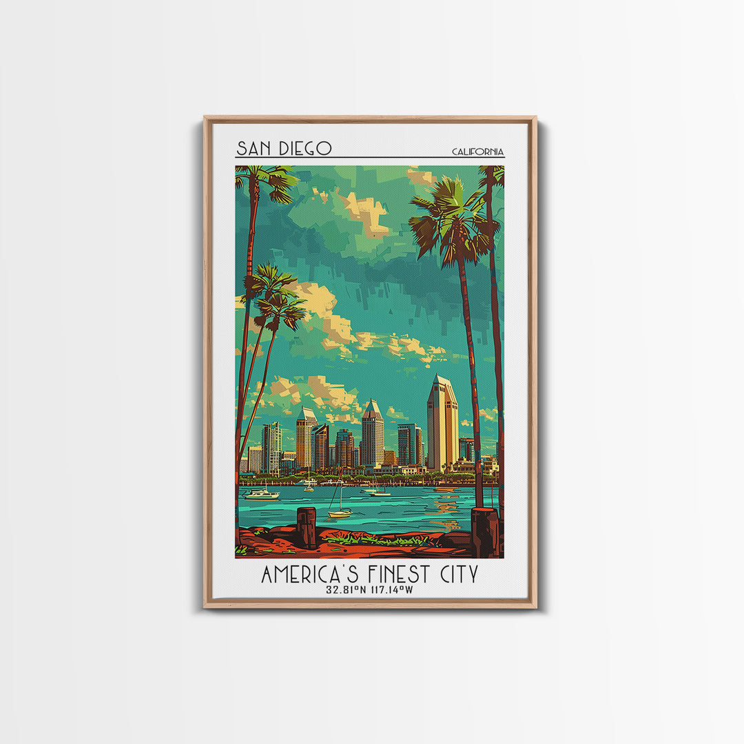 San Diego Travel Poster, Framed Canvas Print, Retro Travel Poster, City Wall Art, Vintage Travel Art, Vintage Posters, Travel Prints