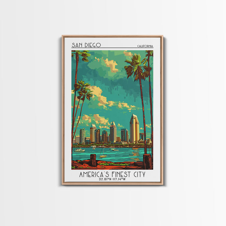 San Diego Travel Poster, Framed Canvas Print, Retro Travel Poster, City Wall Art, Vintage Travel Art, Vintage Posters, Travel Prints