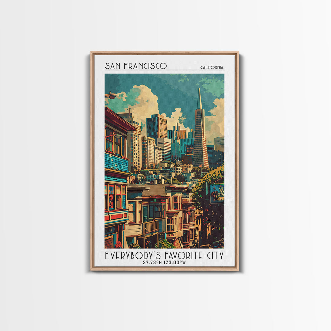 San Francisco Travel Poster, Framed Canvas Print, Retro Wall Art, Travel Print, Travel Art Print, Vintage Travel Art, Fine Art Print