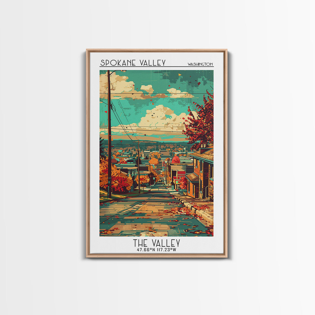 Spokane Valley Travel Poster, Framed Canvas Print, Travel Wall Art, City Wall Art, City Travel Poster, Travel Prints, Retro Wall Art