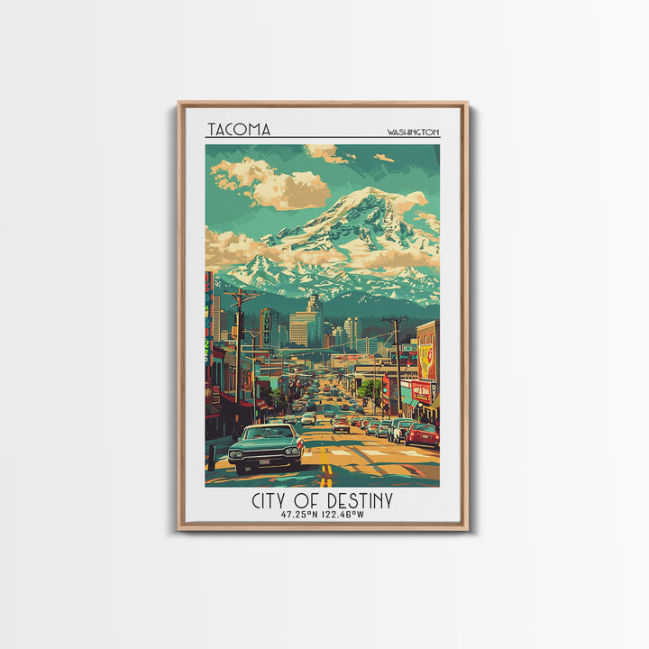 Tacoma Travel Poster, Framed Canvas Print, Travel Art Print, Modern Wall Decor, Landscape Art, Minimalist Poster, City Travel Poster