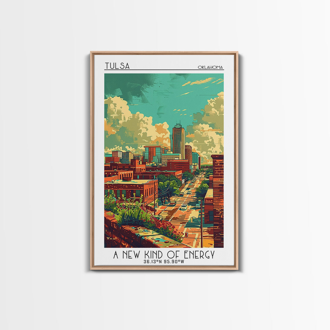 Tulsa Travel Poster, Framed Canvas Print, City Travel Poster, Travel Wall Decor, Watercolor Cityscape, Landscape Art, Travel Posters