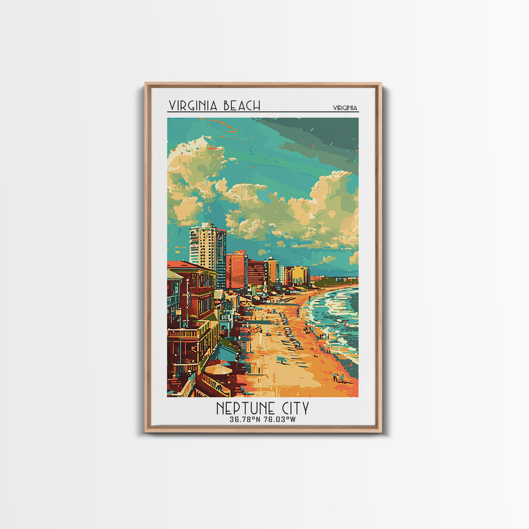 Virginia Beach Travel Poster, Framed Canvas Print, Poster Print, Travel Wall Art, Travel Wall Decor, Art Print, Mid Century Wall Art