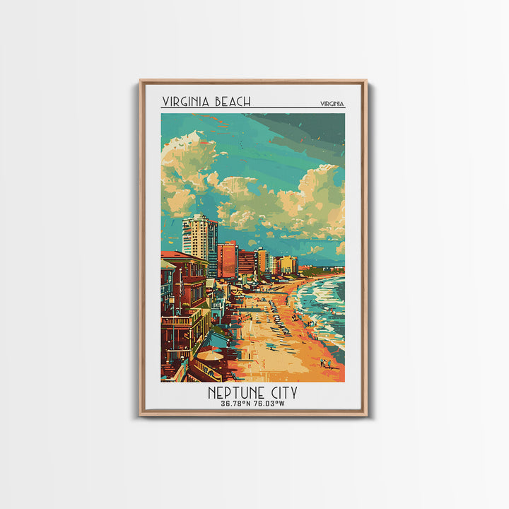 Virginia Beach Travel Poster, Framed Canvas Print, Poster Print, Travel Wall Art, Travel Wall Decor, Art Print, Mid Century Wall Art