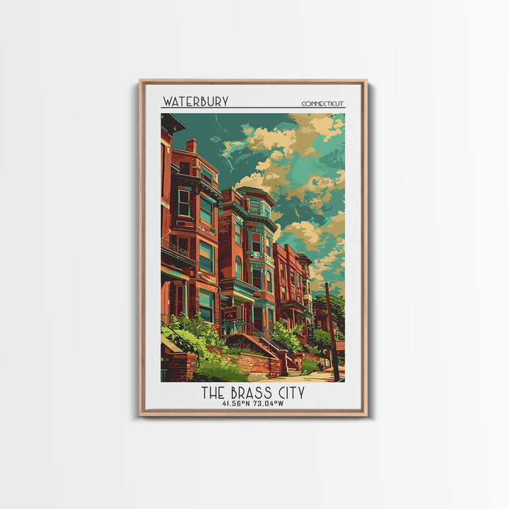 Waterbury Travel Poster, Framed Canvas Print, Poster Print, Travel Wall Art, Travel Art Print, Mid Century Wall Art, Wanderlust Gift