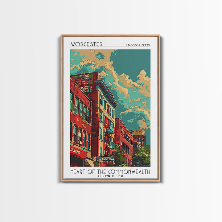 Worcester Travel Poster, Framed Canvas Print, Travel Prints, Landscape Art, Living Room Wall Art, Watercolor Cityscape, Travel Print