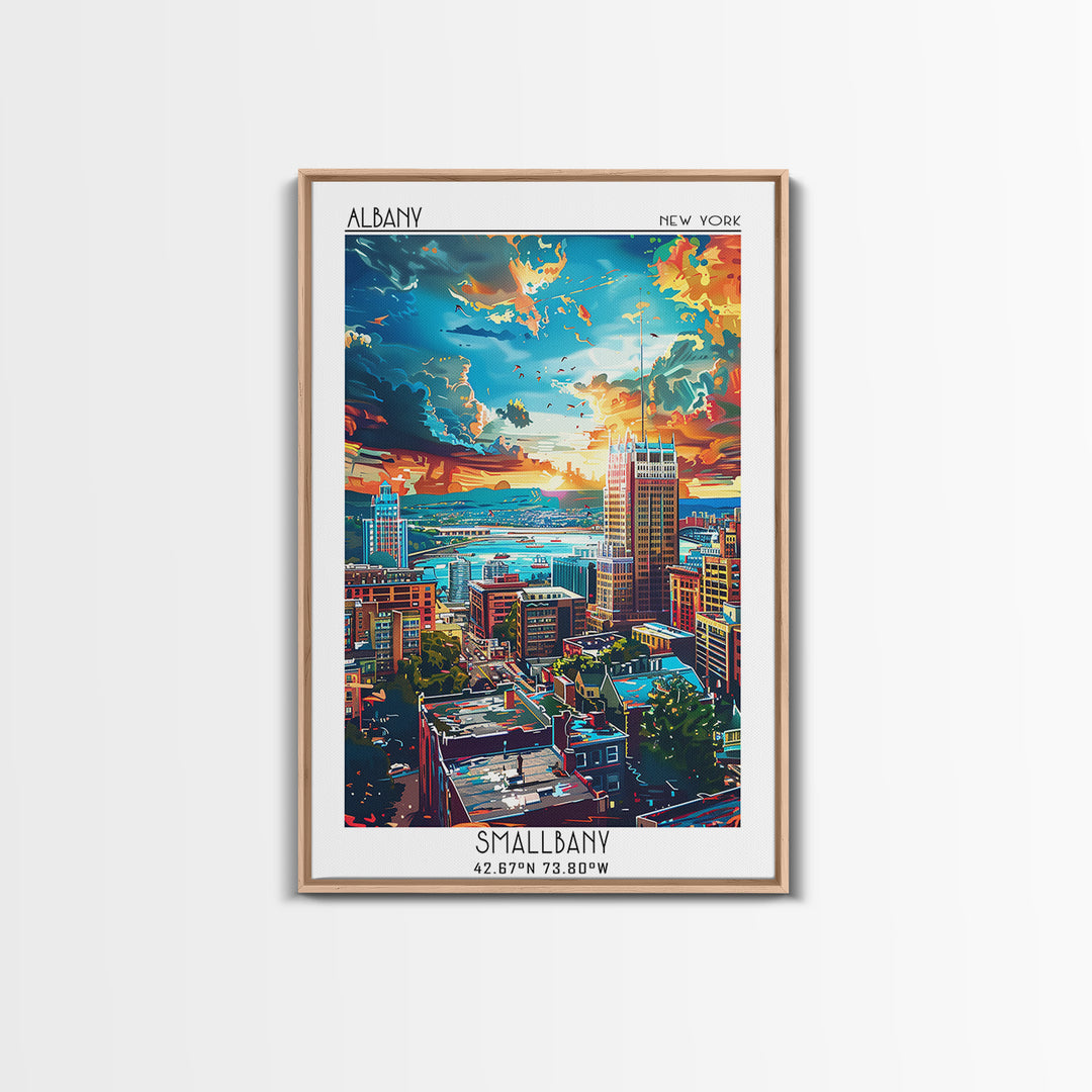 Albany Travel Poster, Framed Canvas Print, Retro Travel Poster, City Wall Art, Travel Wall Decor, City Illustration, Wanderlust Gift