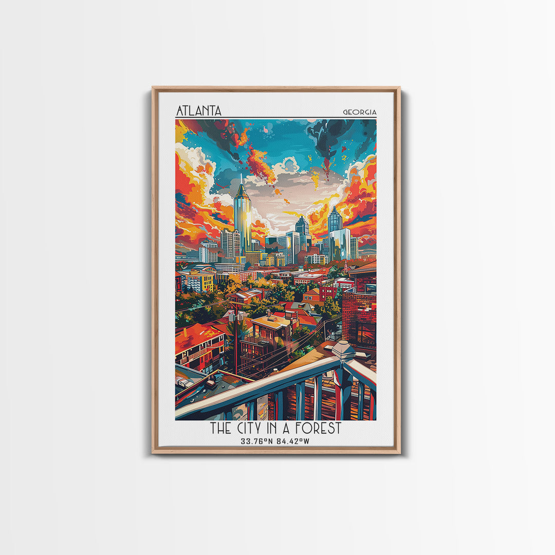 Atlanta Travel Poster, Framed Canvas Print, Travel Prints, Landscape Art, Retro Travel Print, City Illustration, Vintage City Poster