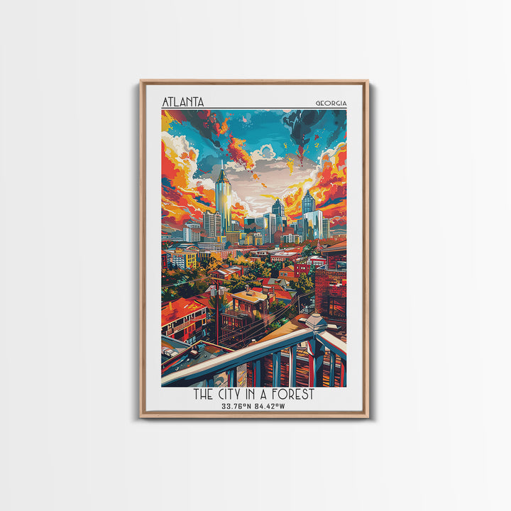 Atlanta Travel Poster, Framed Canvas Print, Travel Prints, Landscape Art, Retro Travel Print, City Illustration, Vintage City Poster