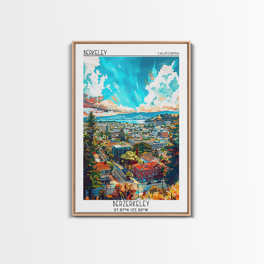 Berkeley Travel Poster, Framed Canvas Print, Vintage Travel Print, City Wall Art, Retro Wall Art, Vintage Travel Art, Vintage Poster