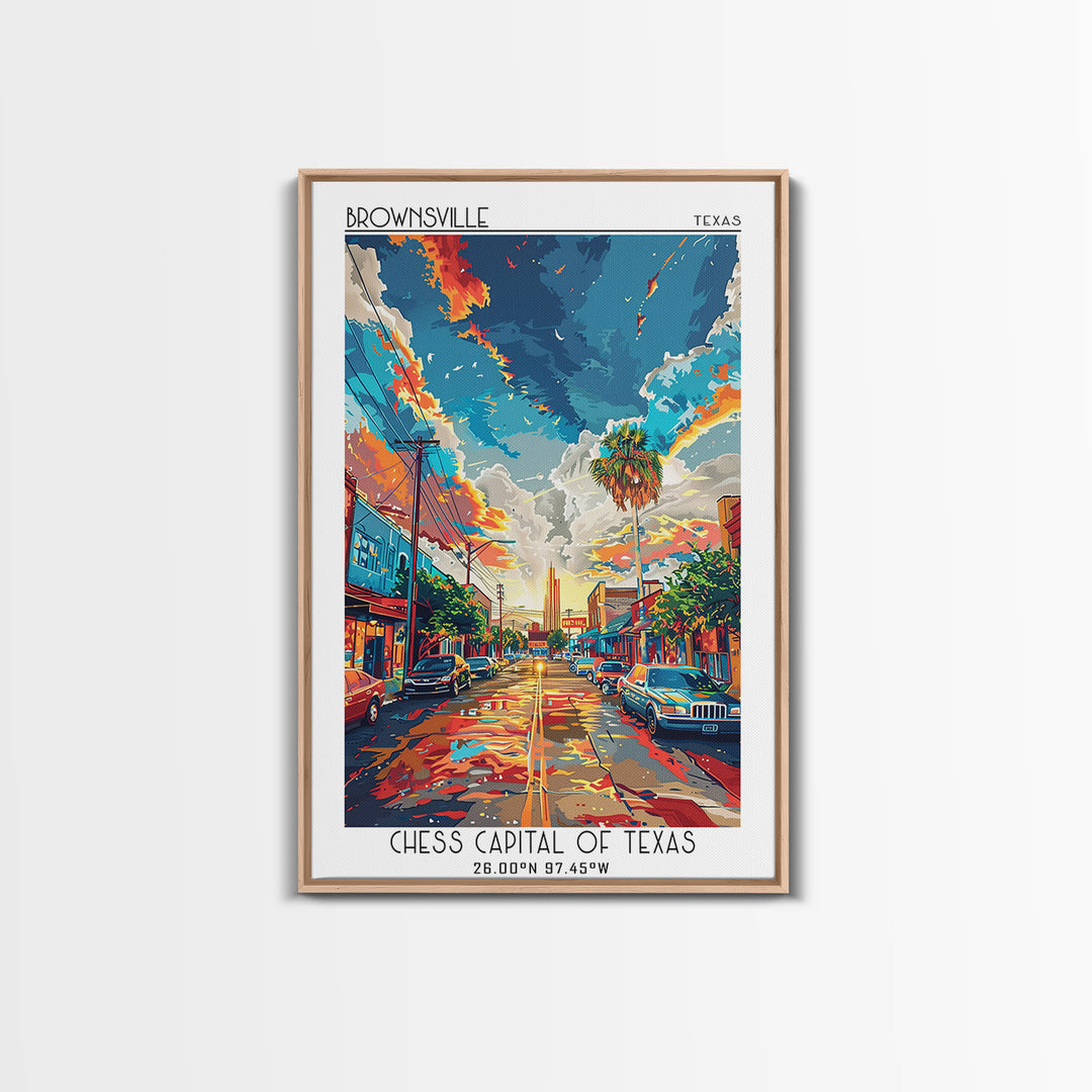 Brownsville Travel Poster, Framed Canvas Print, Vintage Travel Print, City Wall Art, Travel Print, City Illustration, City Art Print
