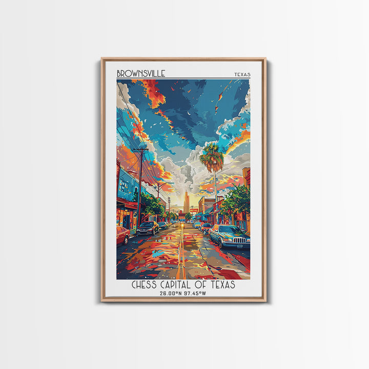 Brownsville Travel Poster, Framed Canvas Print, Vintage Travel Print, City Wall Art, Travel Print, City Illustration, City Art Print