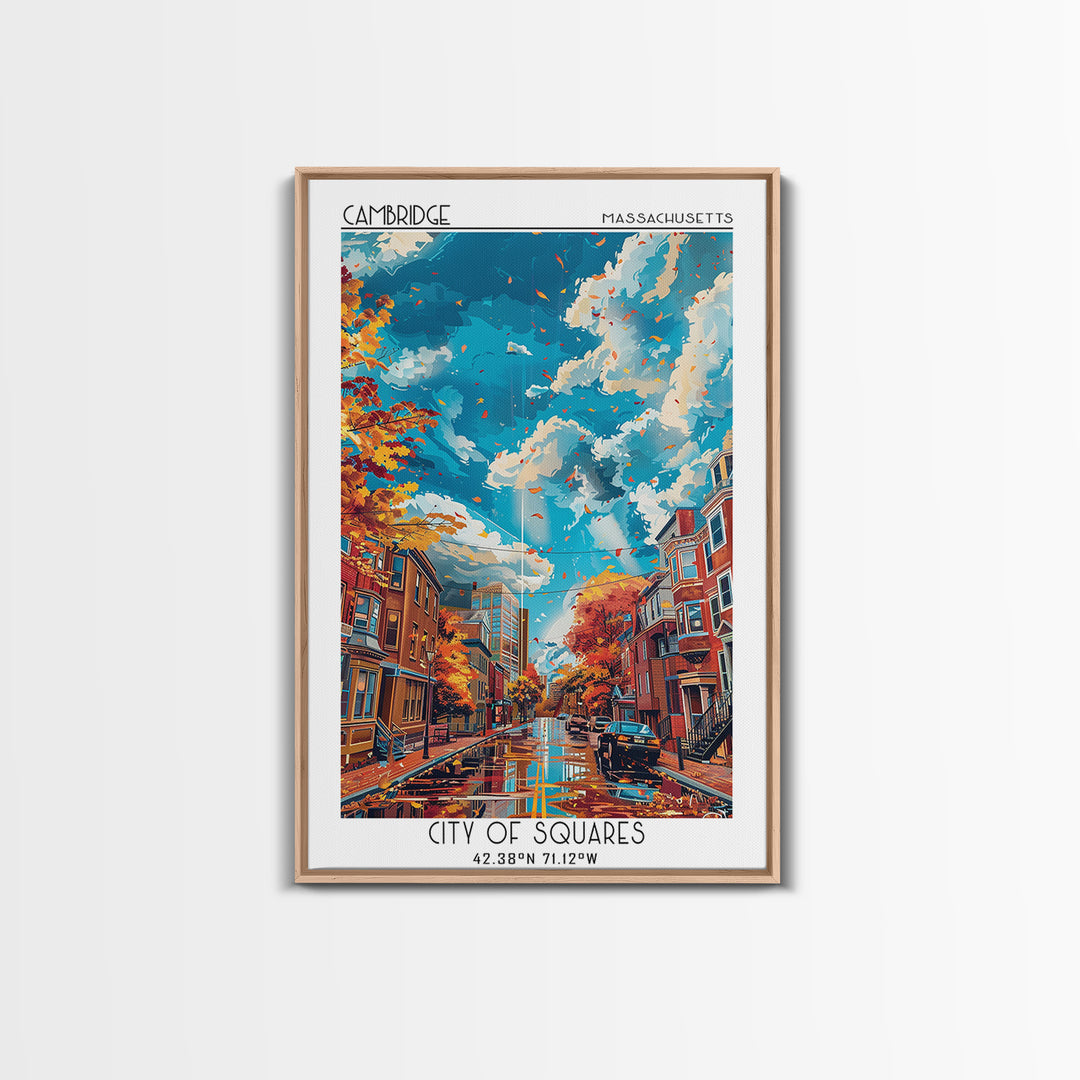 Cambridge Travel Poster, Canvas Print, Retro Wall Art, Travel Print, City Art Print, Home Office Decor, City Illustration, Art Print