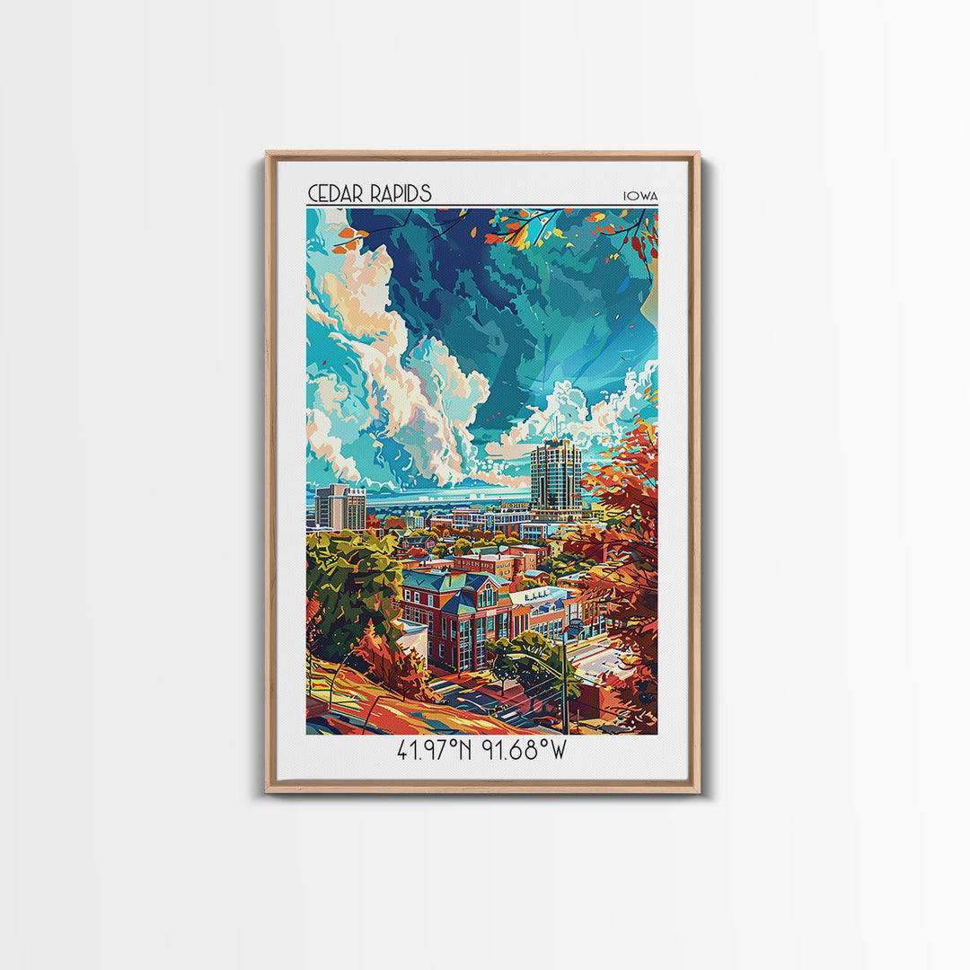 Cedar Rapids Travel Poster, Canvas Print, Travel Wall Decor, Minimalist Poster, Mid Century Wall Art, Retro Travel Print, Home Decor
