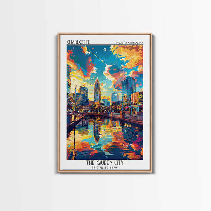 Charlotte Travel Poster, Canvas Print, Travel Prints, Landscape Art, Travel Decor, Mid Century Wall Art, City Wall Art, Travel Print