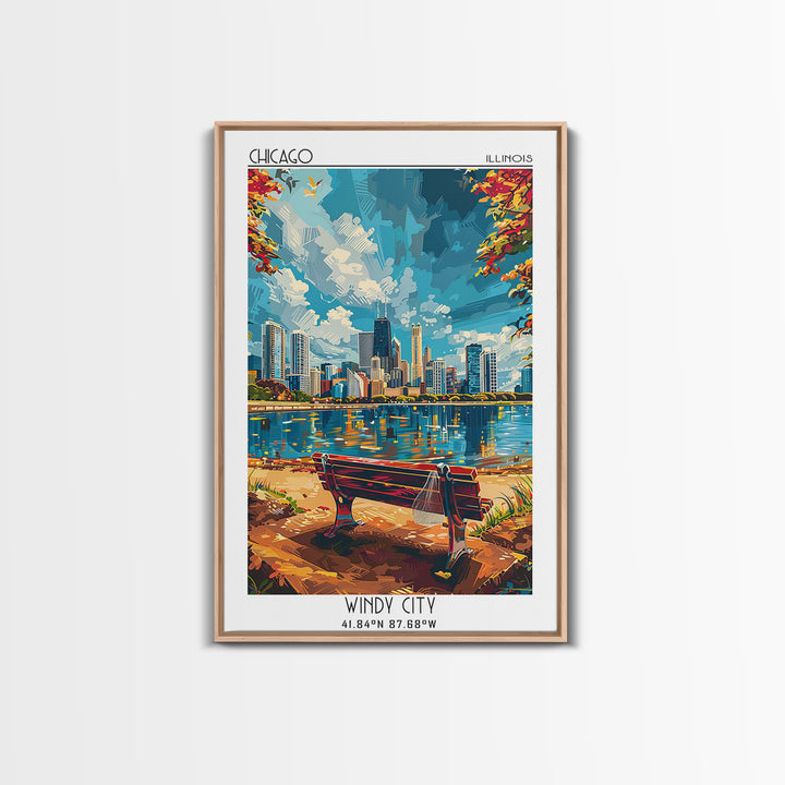 Chicago Travel Poster, Canvas Print, Retro Wall Art, Travel Print, Landscape Art, Fine Art Print, Travel Wall Decor, Travel Wall Art