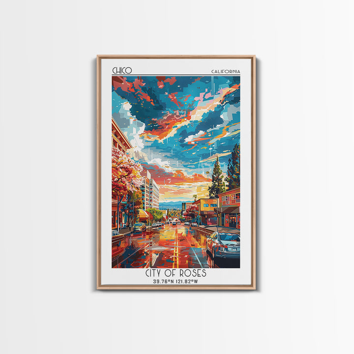 Chico Travel Poster, Framed Canvas Print, Travel Prints, Landscape Art, Art Print, Vintage Poster, City Wall Art, Retro Travel Print