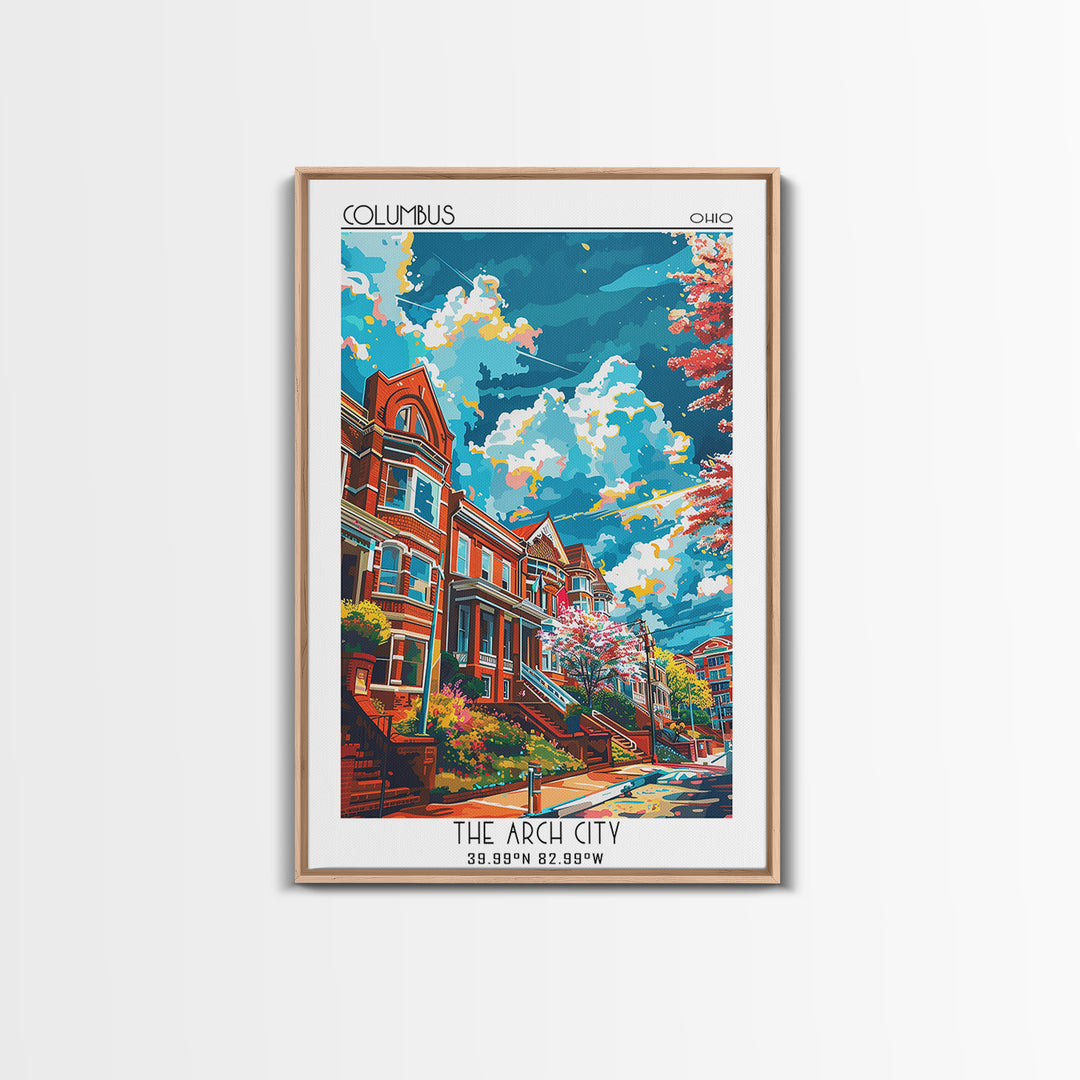Columbus Travel Poster, Framed Canvas Print, City Travel Poster, Vintage City Poster, Travel Posters, Travel Print, Travel Art Print