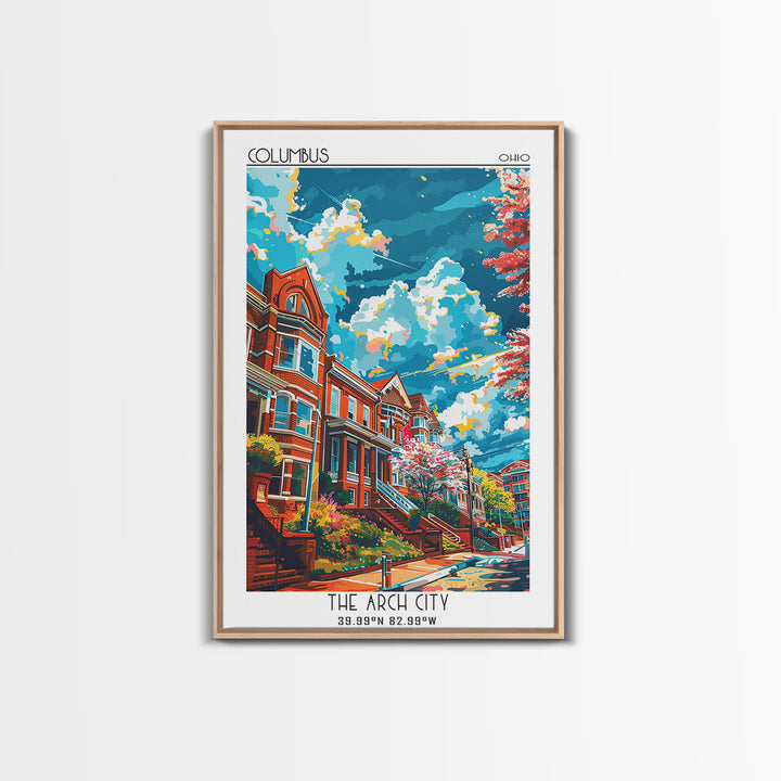 Columbus Travel Poster, Framed Canvas Print, City Travel Poster, Vintage City Poster, Travel Posters, Travel Print, Travel Art Print