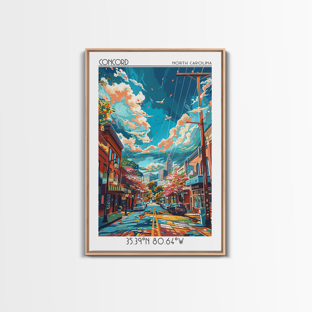 Concord North Carolina Travel Poster, Canvas Print, Retro Travel Poster, City Wall Art, Wanderlust Gift, Landscape Art, Travel Print