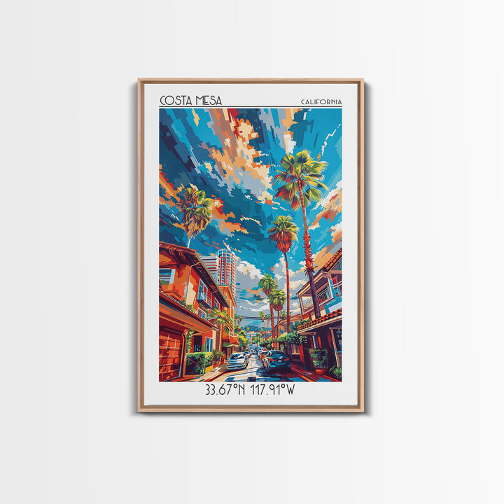Costa Mesa Travel Poster, Framed Canvas Print, City Travel Poster, Vintage City Poster, Wall Art, City Illustration, Wanderlust Gift