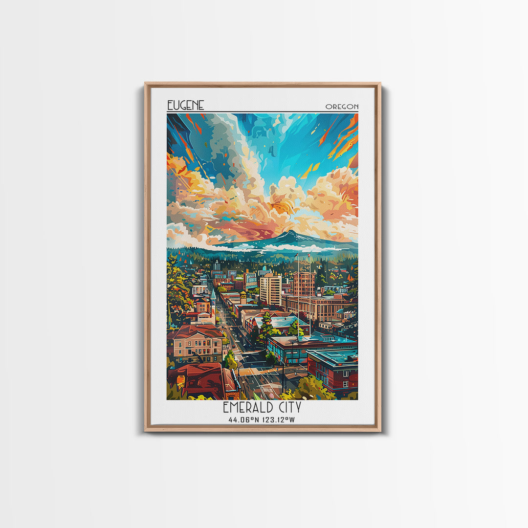 Eugene Travel Poster, Framed Canvas Print, Retro Travel Poster, City Wall Art, Wanderlust Gift, Vintage Travel Print, Fine Art Print