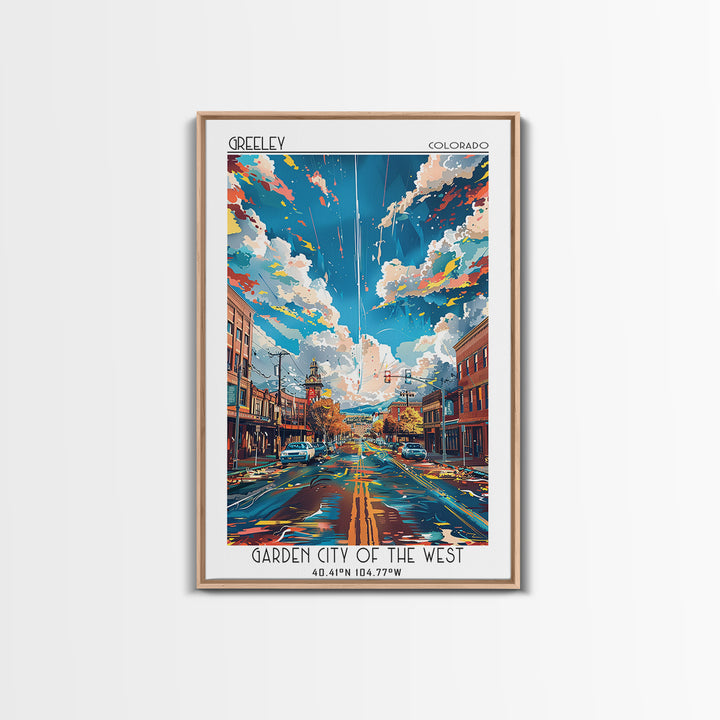 Greeley Travel Poster, Framed Canvas Print, City Travel Poster, Travel Wall Decor, Travel Print, Travel Art Print, Home Office Decor