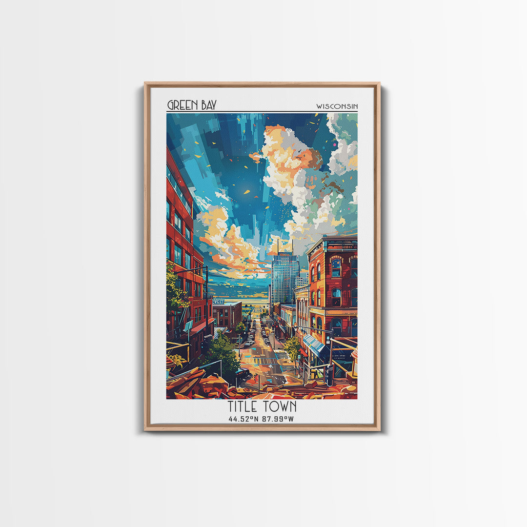 Green Bay Travel Poster, Framed Canvas Print, Retro Wall Art, Travel Print, Vintage Travel Art, Mid Century Wall Art, City Art Print