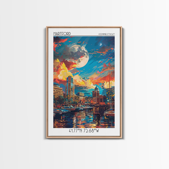 Hartford Travel Poster, Framed Canvas Print, Vintage Travel Print, City Wall Art, City Art Print, Mid Century Wall Art, Poster Print