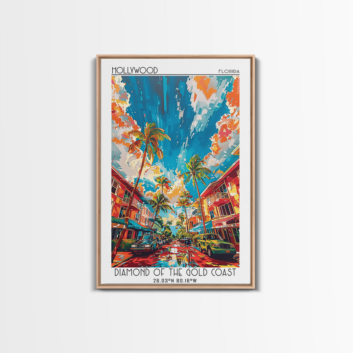 Hollywood Travel Poster, Canvas Print, Travel Prints, Landscape Art, Mid Century Wall Art, Home Decor, Travel Decor, Travel Wall Art