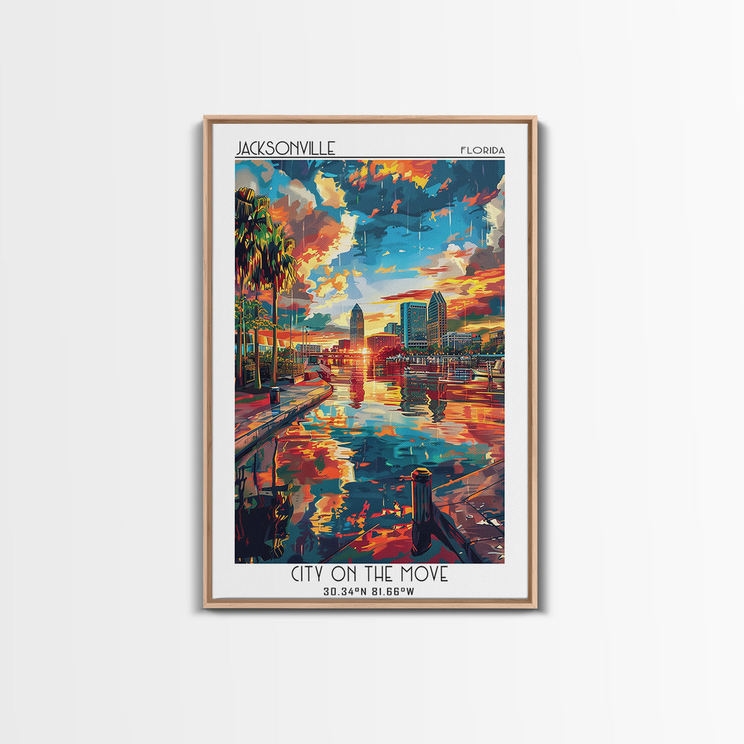 Jacksonville Travel Poster, Framed Canvas Print, Retro Travel Poster, City Wall Art, Travel Art Print, Vintage Posters, Poster Print