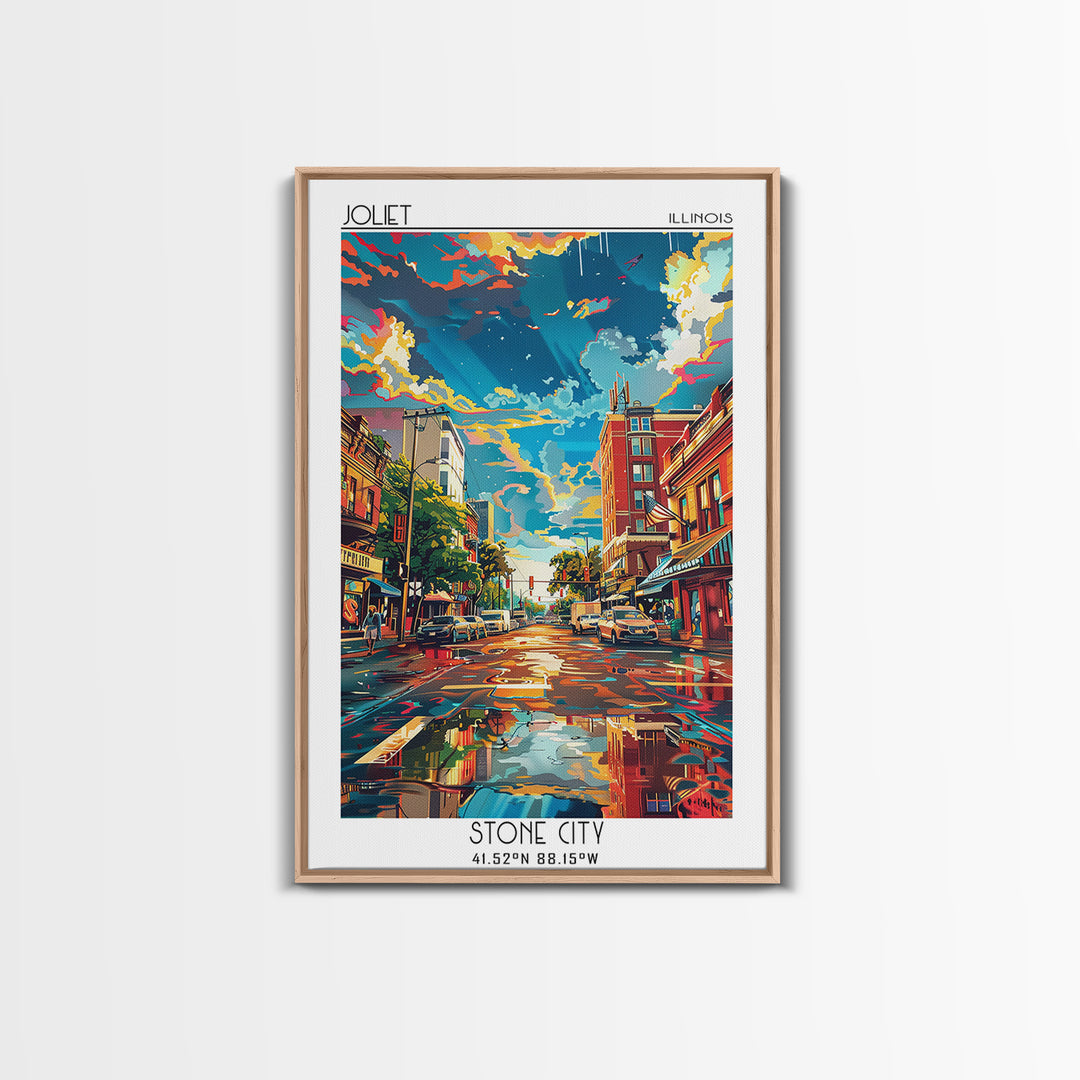 Joliet Travel Poster, Framed Canvas Print, Travel Wall Decor, Minimalist Poster, Poster Print, Mid Century Wall Art, Wanderlust Gift