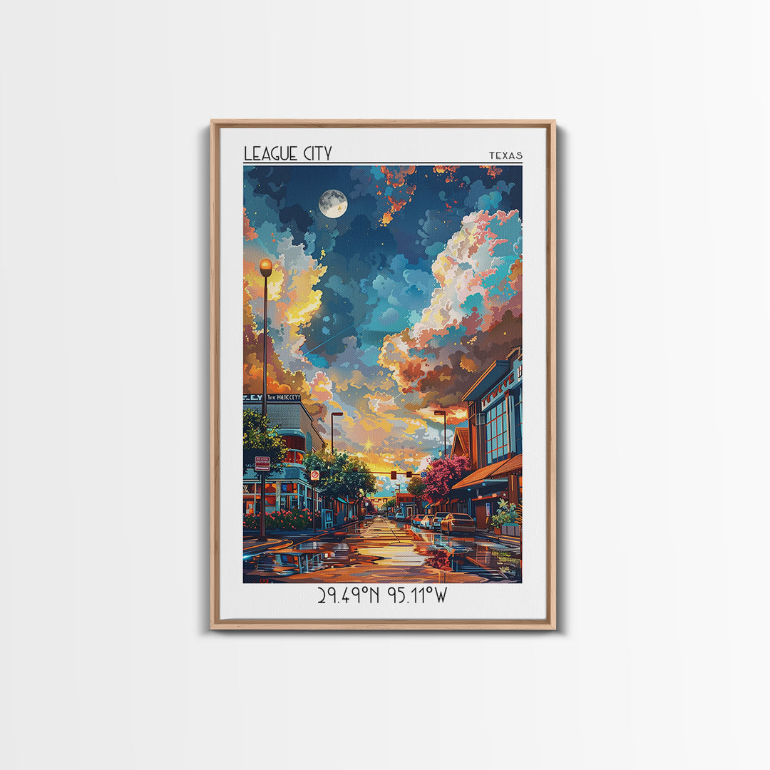 League City Travel Poster, Canvas Print, Retro Travel Poster, City Wall Art, Travel Prints, Living Room Wall Art, Retro Travel Print