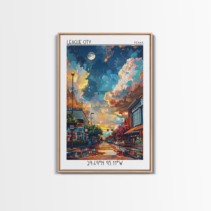 League City Travel Poster, Canvas Print, Retro Travel Poster, City Wall Art, Travel Prints, Living Room Wall Art, Retro Travel Print