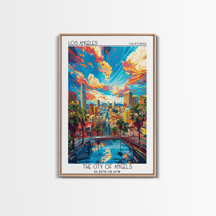 Los Angeles Travel Poster, Framed Canvas Print, Travel Prints, Landscape Art, Travel Wall Decor, Retro Wall Art, Retro Travel Poster
