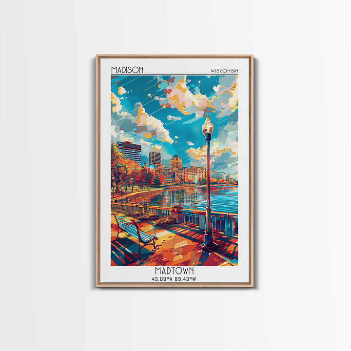 Madison Travel Poster, Framed Canvas Print, Travel Wall Art, City Wall Art, Retro Travel Poster, Travel Prints, Mid Century Wall Art