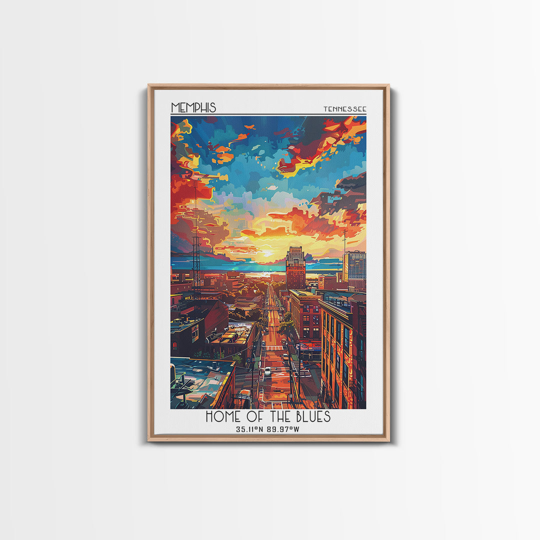 Memphis Travel Poster, Framed Canvas Print, City Travel Poster, Travel Wall Art, Vintage Travel Print, Travel Prints, Retro Wall Art