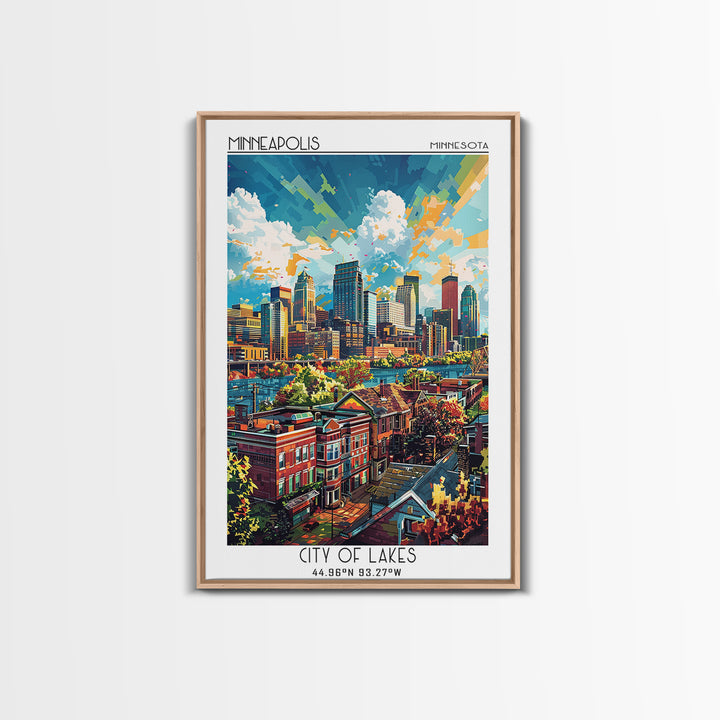 Minneapolis Travel Poster, Framed Canvas Print, Travel Wall Art, City Wall Art, Wanderlust Gift, Vintage Posters, Vintage Travel Art