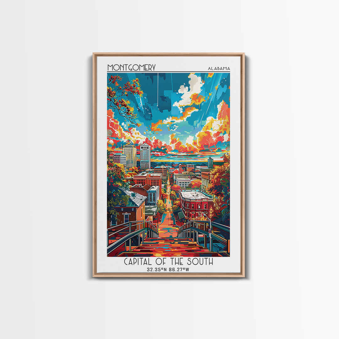 Montgomery Travel Poster, Framed Canvas Print, Travel Wall Decor, Minimalist Poster, Wanderlust Gift, Home Decor, Retro Travel Print