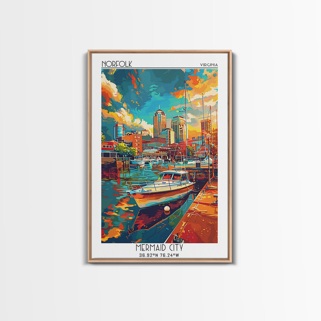 Norfolk Travel Poster, Framed Canvas Print, Retro Travel Poster, City Wall Art, City Travel Poster, Home Decor, Mid Century Wall Art