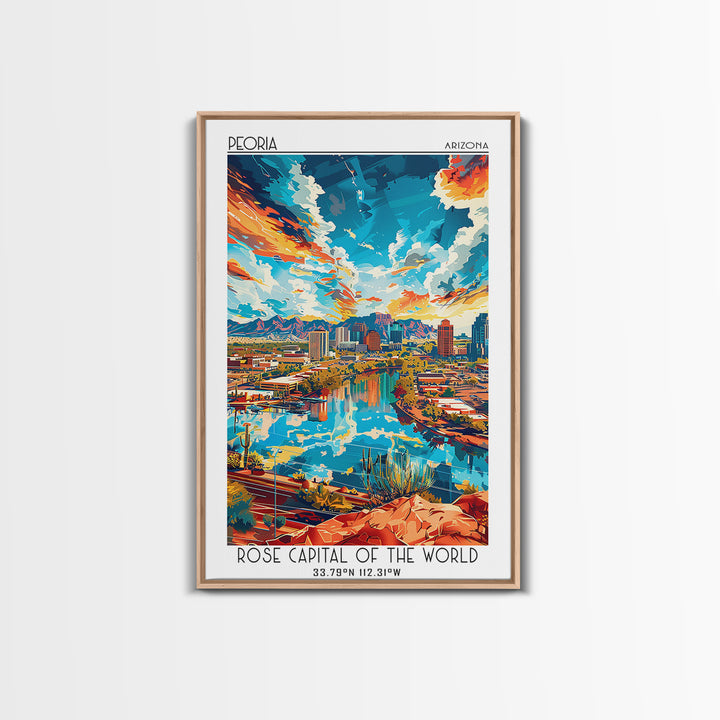 Peoria Travel Poster, Canvas Print, City Travel Poster, Vintage City Poster, Wanderlust Gift, Mid Century Wall Art, Travel Art Print