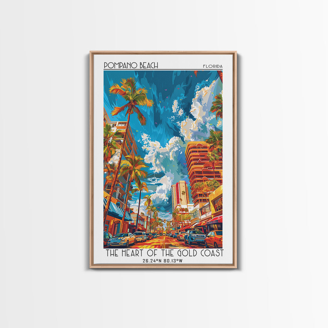 Pompano Beach Travel Poster, Framed Canvas Print, Travel Prints, Landscape Art, Minimalist Poster, Vintage City Poster, Travel Print