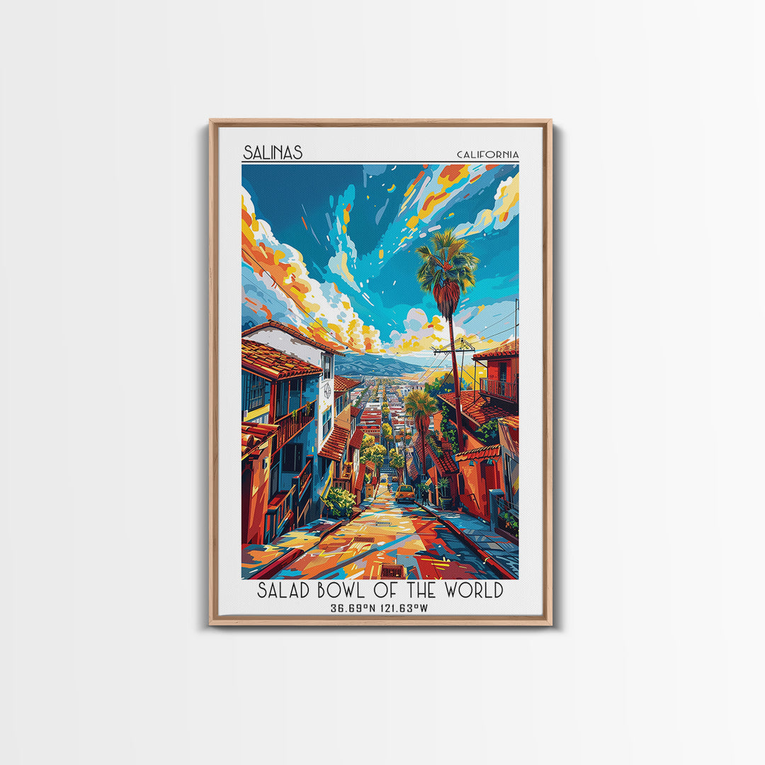 Salinas Travel Poster, Framed Canvas Print, Travel Wall Art, City Wall Art, Vintage Travel, Vintage Poster, Travel Prints, Art Print