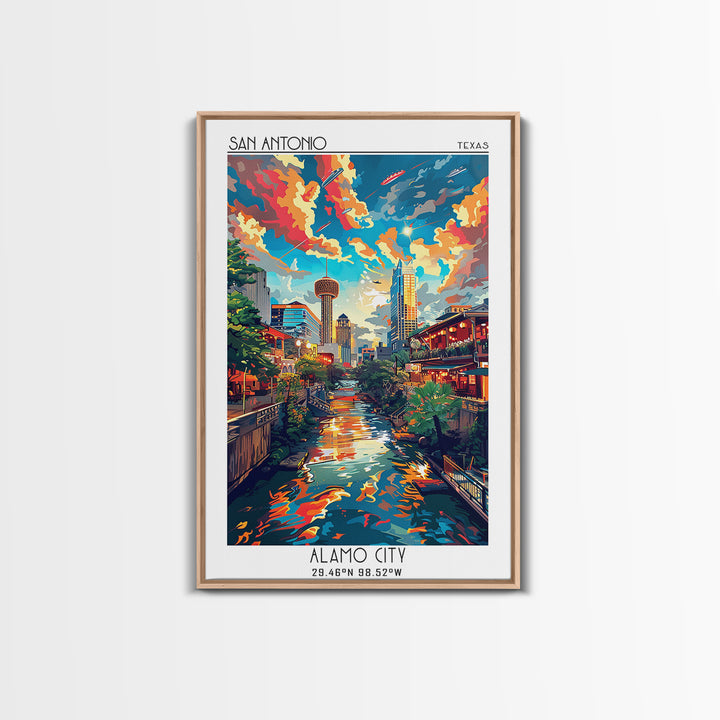 San Antonio Travel Poster, Framed Canvas Print, City Travel Poster, Vintage City Poster, Travel Print, Landscape Art, Fine Art Print