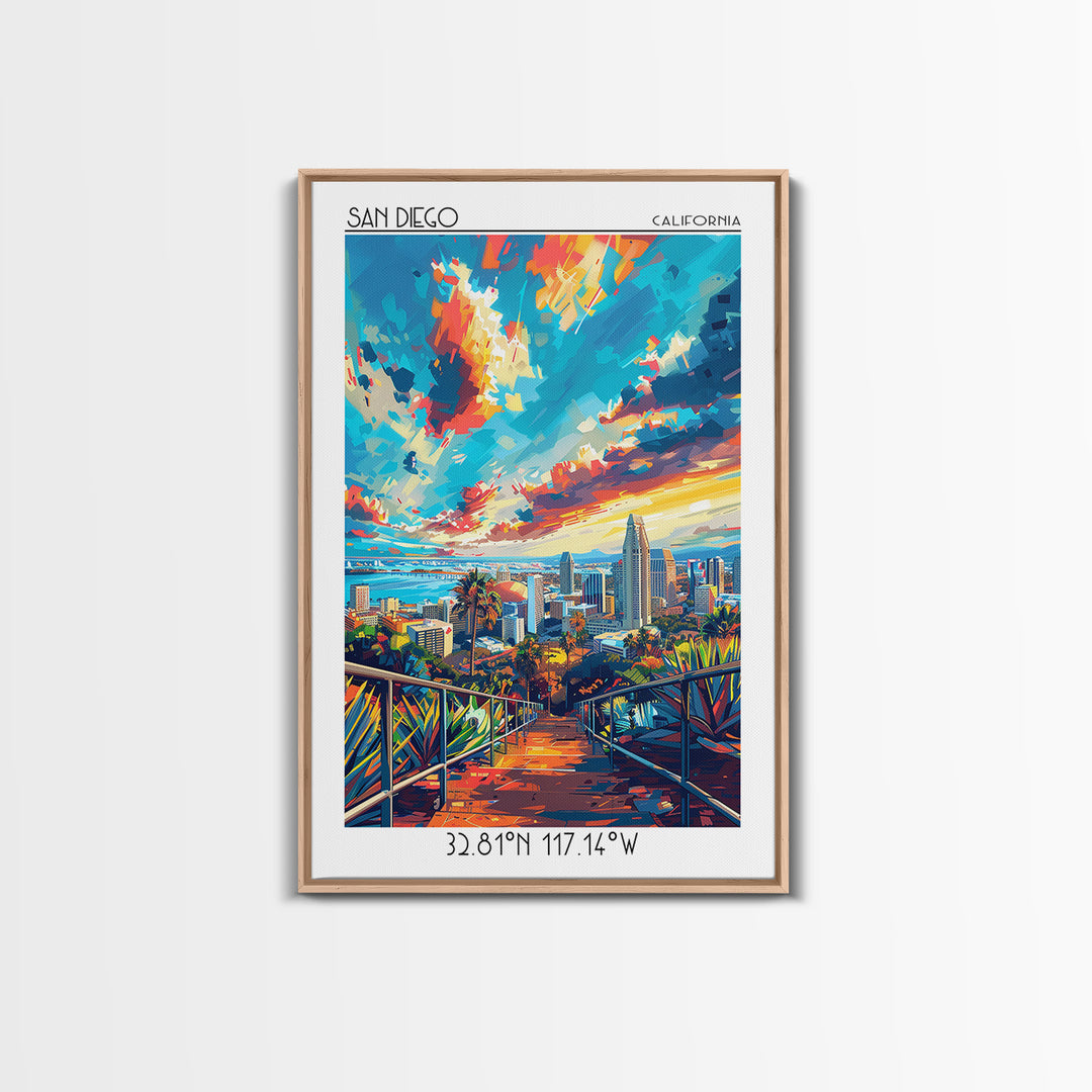 San Diego Travel Poster, Canvas Print, Travel Wall Art, City Wall Art, City Illustration, Art Print, Home Office Decor, Travel Decor