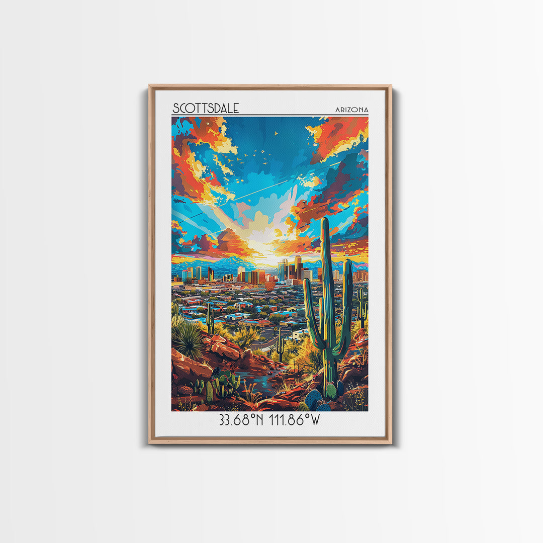 Scottsdale Travel Poster, Canvas Print, City Travel Poster, Travel Wall Art, City Illustration, Vintage City Poster, Wanderlust Gift
