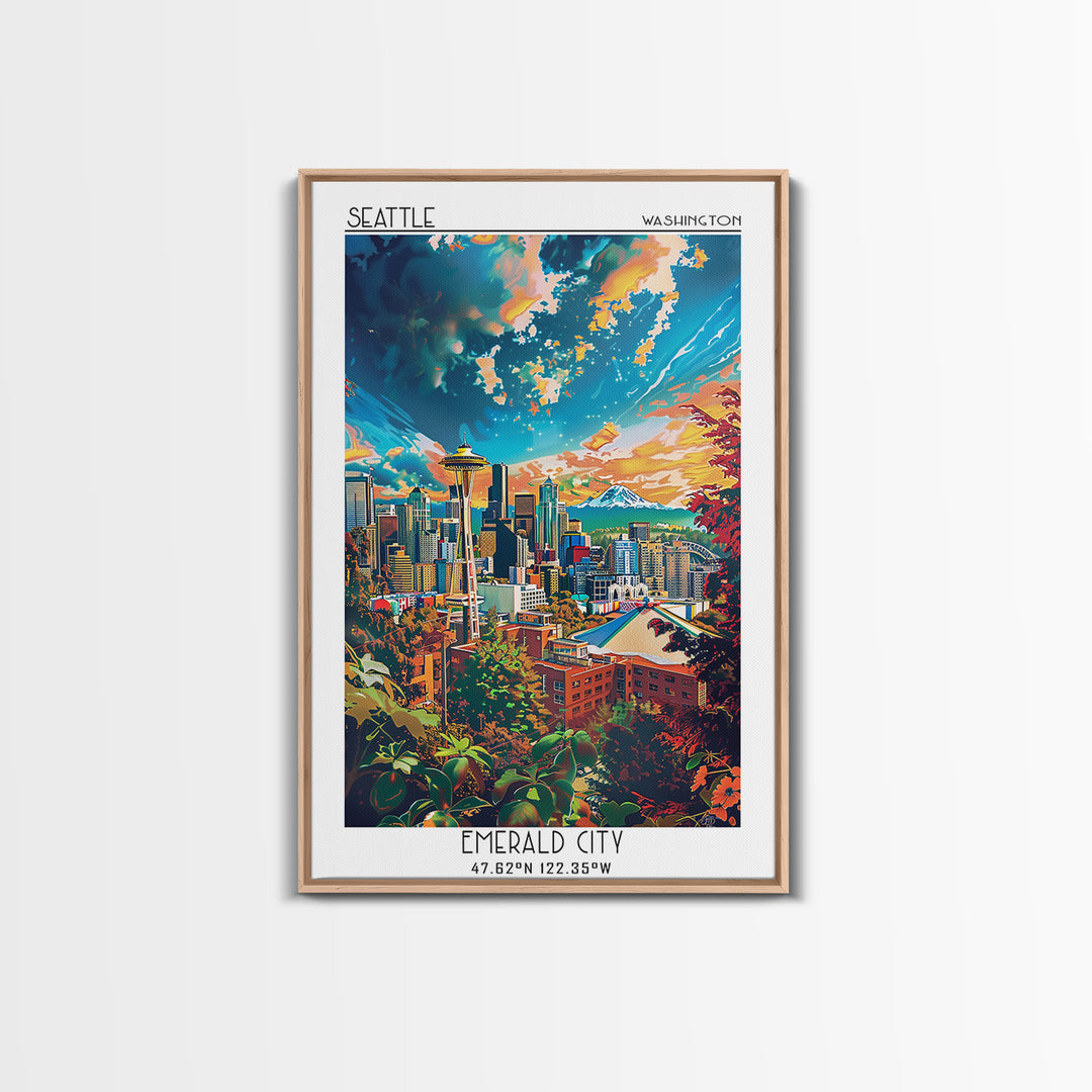 Seattle Travel Poster, Canvas Print, Retro Wall Art, Travel Print, Retro Travel Print, Home Office Decor, Wall Art, Travel Art Print